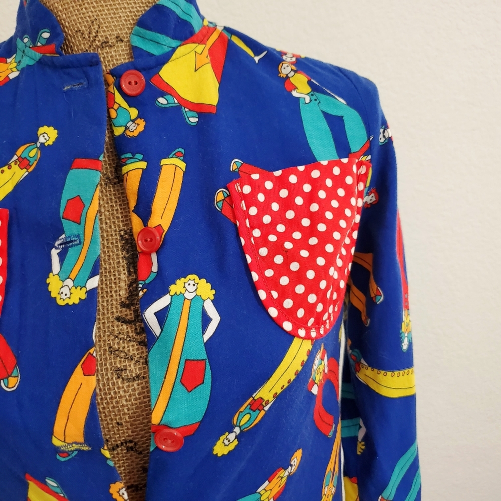 VINTAGE 70s Flairs kitschy graphics long sleeve top blouse sz.5 Peter Max style - Picture 2 of 8